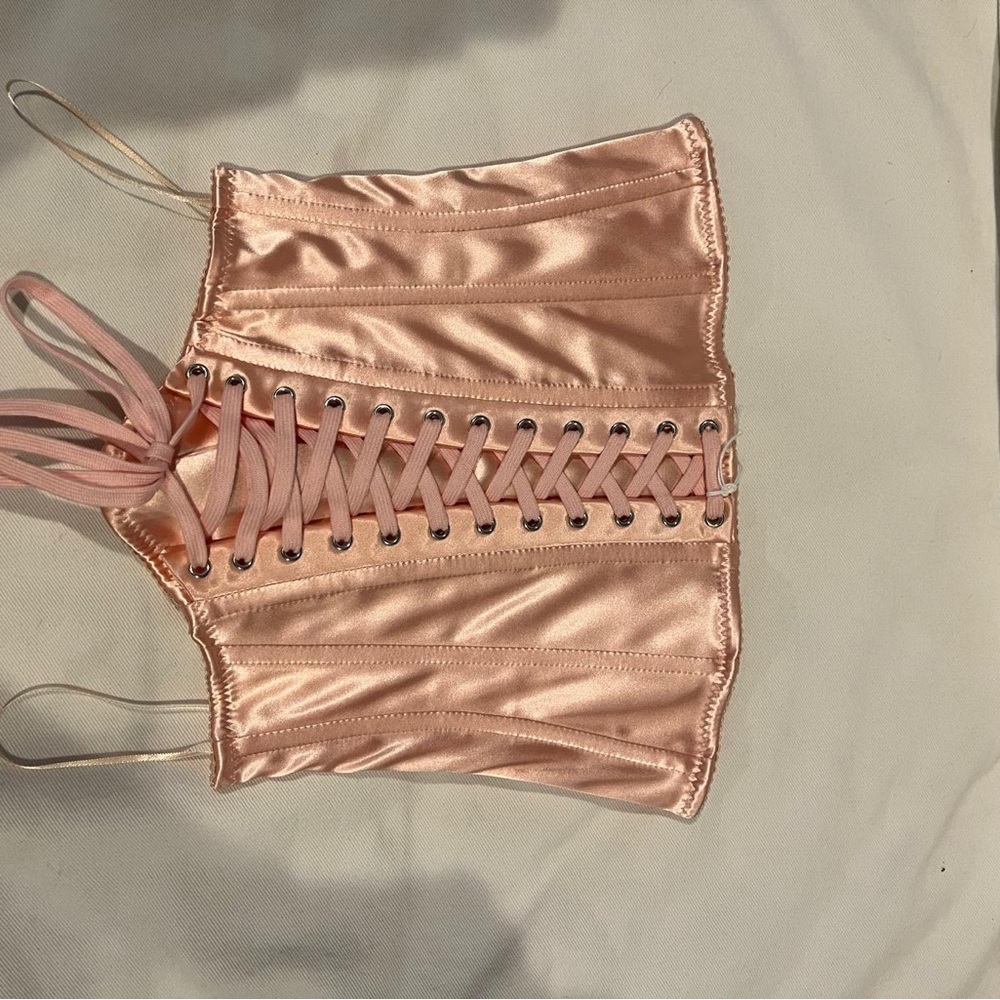 Satin Lace-Up Corset Top in Pink